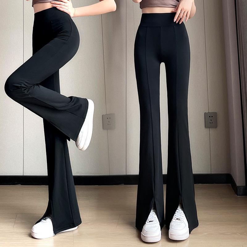 Ženske hlače s visokim strukom, flared bootcut, poliester-elastin smjesa, Micro-Lamar stil, Zima 2025