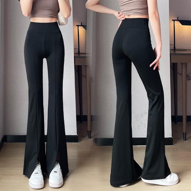 Ženske hlače s visokim strukom, flared bootcut, poliester-elastin smjesa, Micro-Lamar stil, Zima 2025