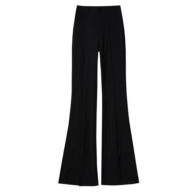 Ženske hlače s visokim strukom, flared bootcut, poliester-elastin smjesa, Micro-Lamar stil, Zima 2025