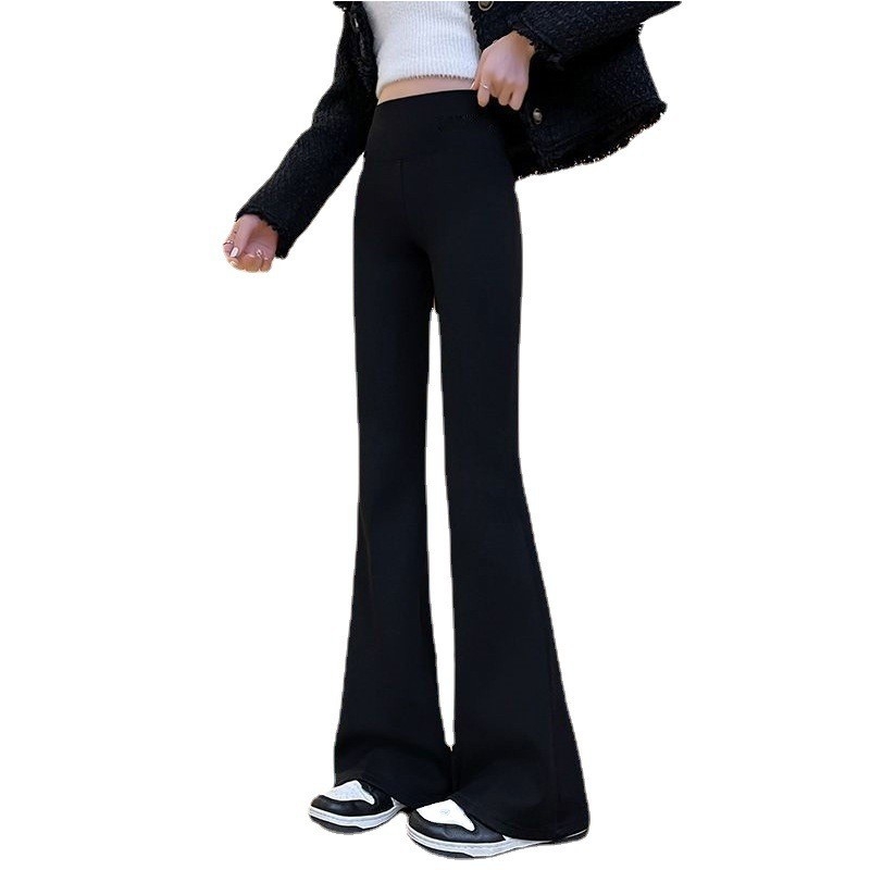Ženske hlače s visokim strukom, flared bootcut, poliester-elastin smjesa, Micro-Lamar stil, Zima 2025