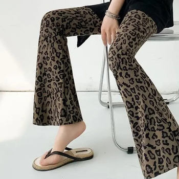 Damske leopard uzorka krojene široke hlače, poliester-elastan smjesa, elastični pojas, kratka duljina
