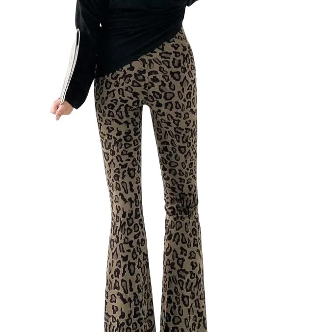 Damske leopard uzorka krojene široke hlače, poliester-elastan smjesa, elastični pojas, kratka duljina