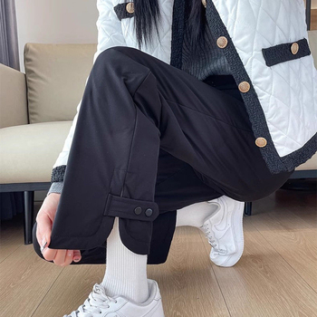 Pantaloni femei din down-cotton, largi, talie înaltă, groși pentru iarna 2025, casual și de lucru