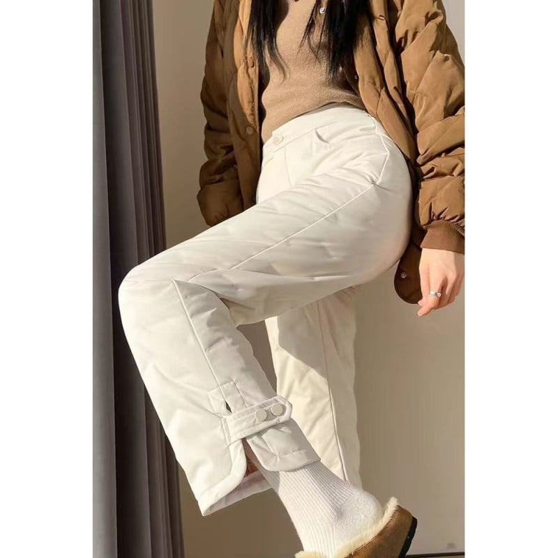 Pantaloni femei din down-cotton, largi, talie înaltă, groși pentru iarna 2025, casual și de lucru