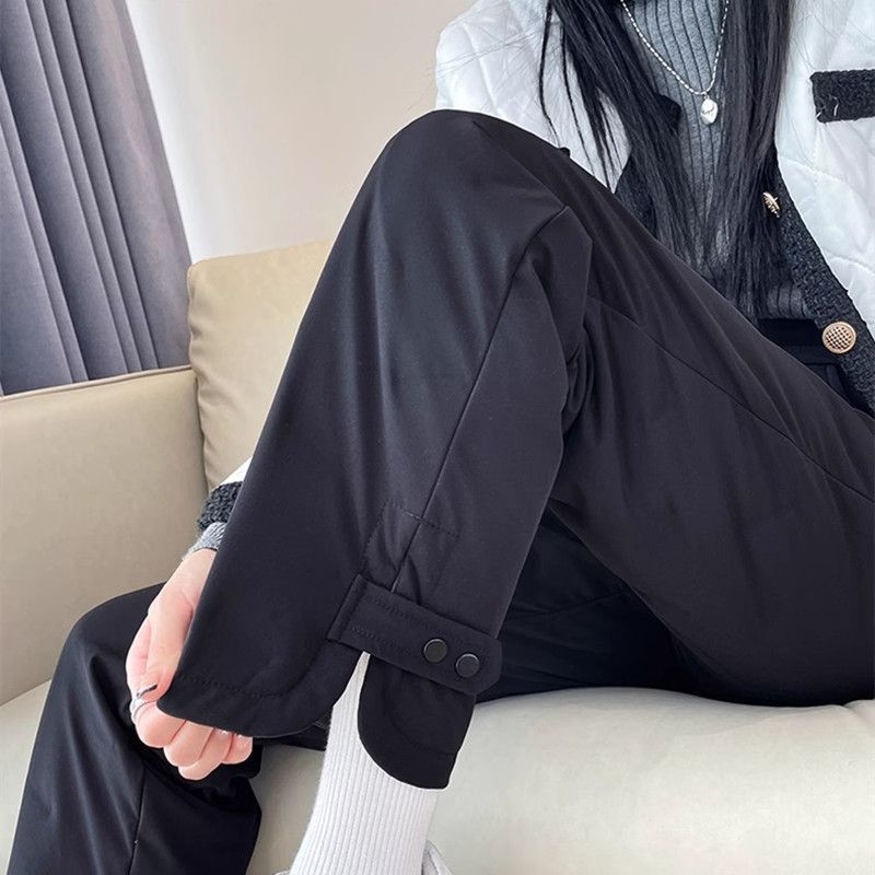 Pantaloni femei din down-cotton, largi, talie înaltă, groși pentru iarna 2025, casual și de lucru