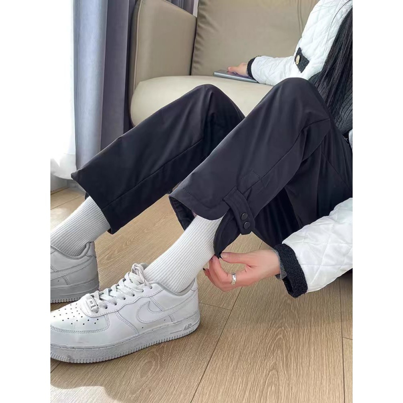 Pantaloni femei din down-cotton, largi, talie înaltă, groși pentru iarna 2025, casual și de lucru