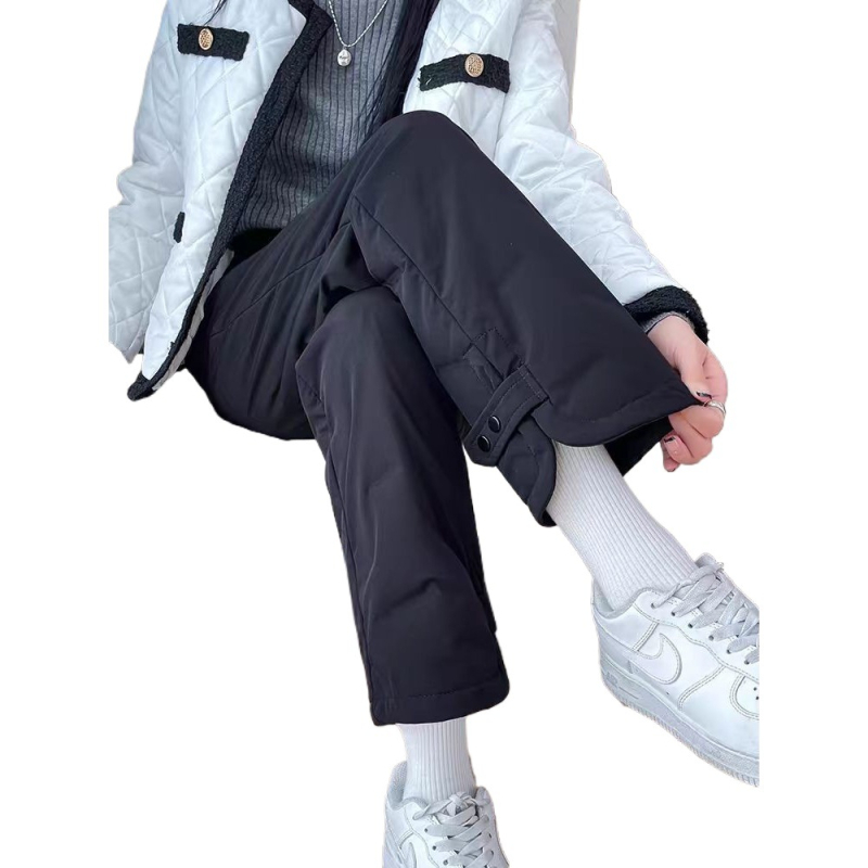 Pantaloni femei din down-cotton, largi, talie înaltă, groși pentru iarna 2025, casual și de lucru