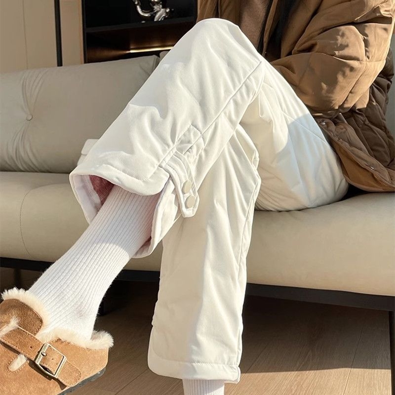 Pantaloni femei din down-cotton, largi, talie înaltă, groși pentru iarna 2025, casual și de lucru