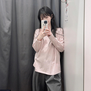 Oversize majica casual s dugim rukavima, U-izrez, 90–95% poliester, tisak i bojanje