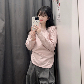 Oversize majica casual s dugim rukavima, U-izrez, 90–95% poliester, tisak i bojanje