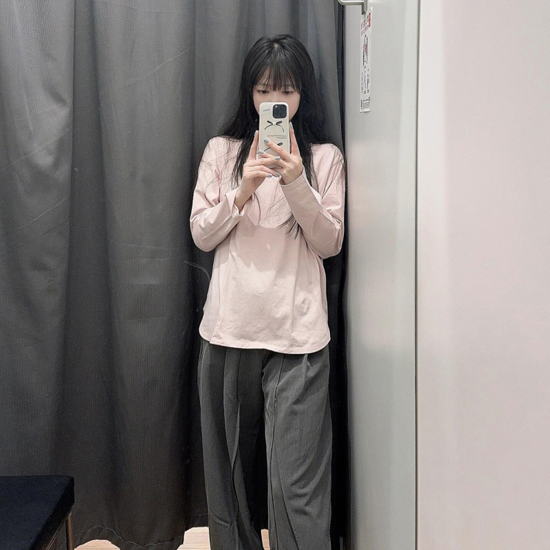 Oversize majica casual s dugim rukavima, U-izrez, 90–95% poliester, tisak i bojanje