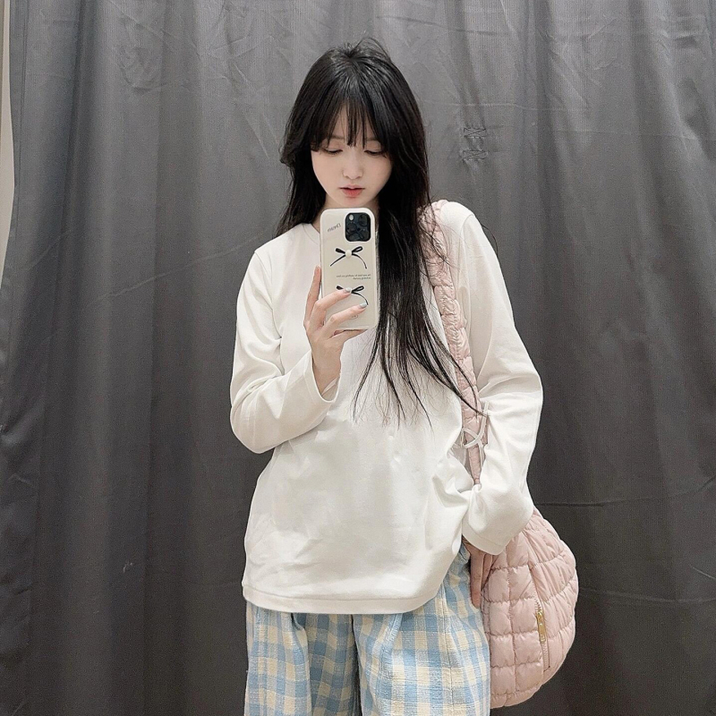 Oversize majica casual s dugim rukavima, U-izrez, 90–95% poliester, tisak i bojanje