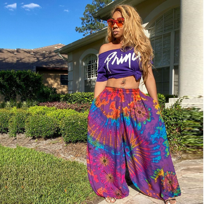 Ženske casual hlače s tie-dye printom, bloomers stil (Materijal: poliester; Struk: srednji; Duljina: hlače; Stil: bloomers)
