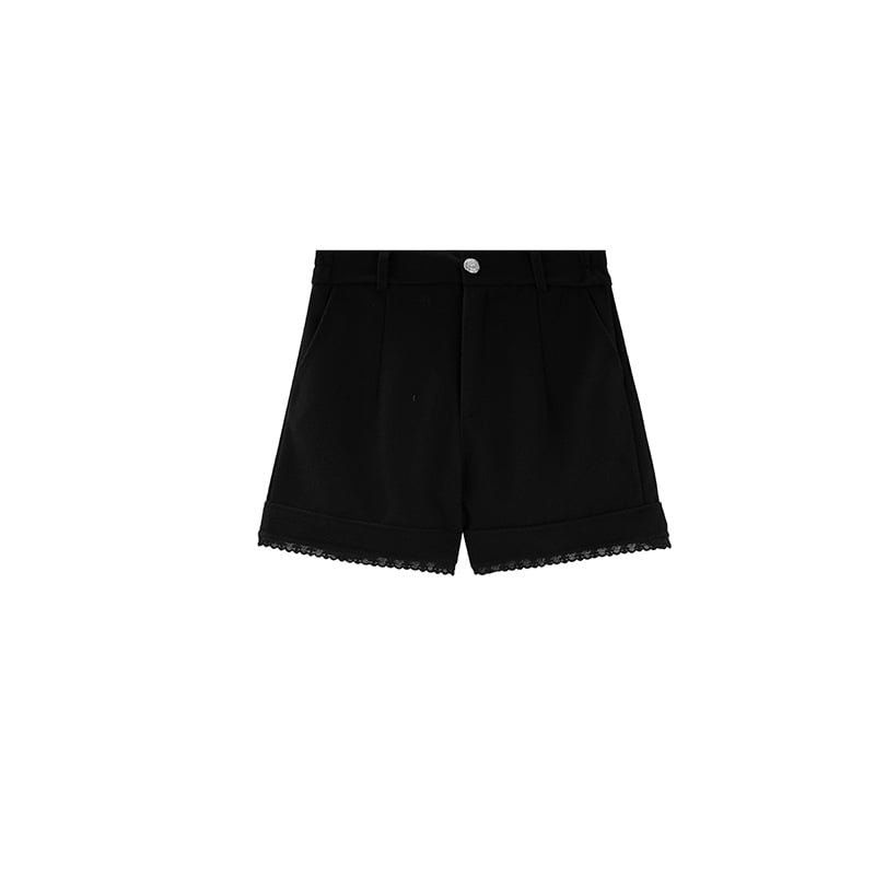 Ženski šorc 3/4 od vuneno-mješavine s čipkastim rubom, visoki struk, slobodan kroj