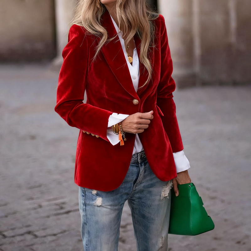 Blejzer s polo ovratnikom, dugi rukavi, dvostruko kopčanje, poliester tkanina 90–95% bez bora