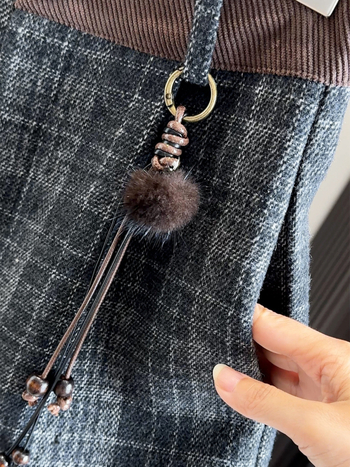 Pantaloni femei din lână cu carouri, croială largă, lungime 3/4, talie înaltă, groși, iarna 2025, stil casual japonez/coreean