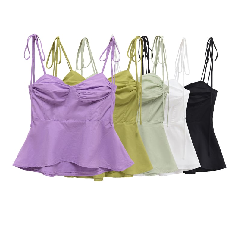 Női pántos top, karcsúsított szabás, rövid fazon, poliészter