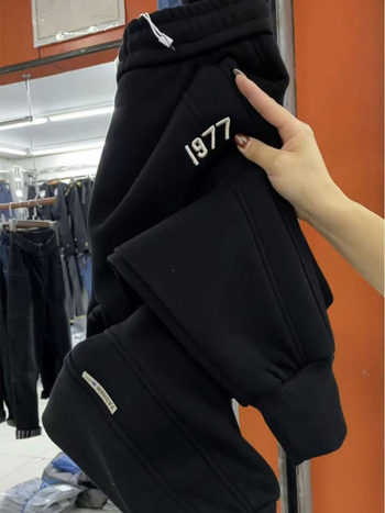 Харем панталони за жени — подплатени с флис, зимни, свободен силует, с връзка за стягане и бродерия, ежедневни панталони