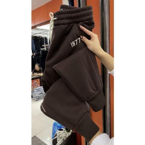 Харем панталони за жени — подплатени с флис, зимни, свободен силует, с връзка за стягане и бродерия, ежедневни панталони