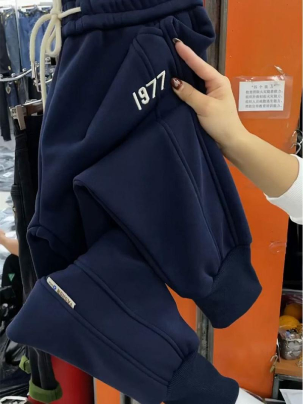 Харем панталони за жени — подплатени с флис, зимни, свободен силует, с връзка за стягане и бродерия, ежедневни панталони