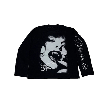 Y2K tamna streetwear majica s natpisom slovima, poliester 95%+, dugi rukavi, okrugli izrez, slobodan kroj