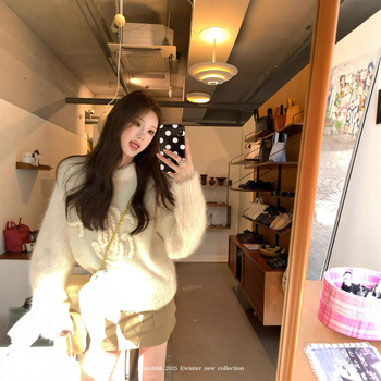 Pulover od mohera i akrila za žene - pleteni uzorak užeta, okrugli izrez, dugi rukavi, srednja debljina