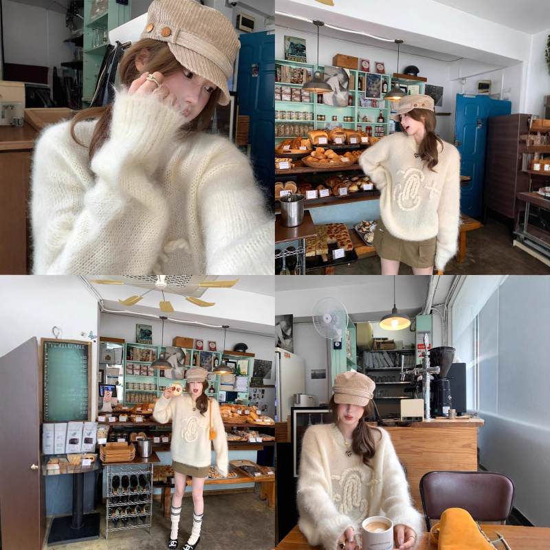 Pulover od mohera i akrila za žene - pleteni uzorak užeta, okrugli izrez, dugi rukavi, srednja debljina