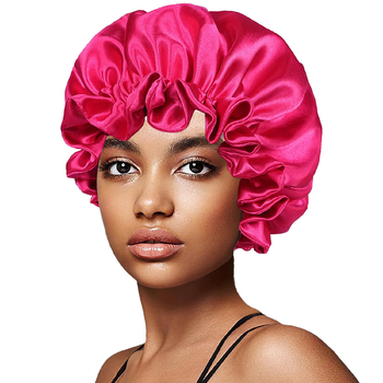 Cască de somn elastică din satin dublu strat mare, vânzare transfrontalieră, cu bor larg, cască de duș de culoare uni, cască de înfrumusețare și păr en-gros