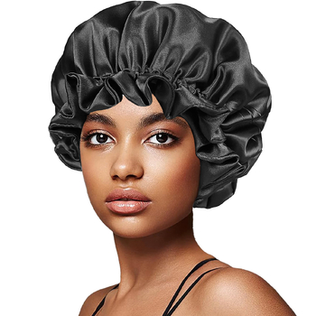 Cască de somn elastică din satin dublu strat mare, vânzare transfrontalieră, cu bor larg, cască de duș de culoare uni, cască de înfrumusețare și păr en-gros