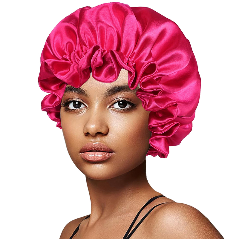 Cască de somn elastică din satin dublu strat mare, vânzare transfrontalieră, cu bor larg, cască de duș de culoare uni, cască de înfrumusețare și păr en-gros