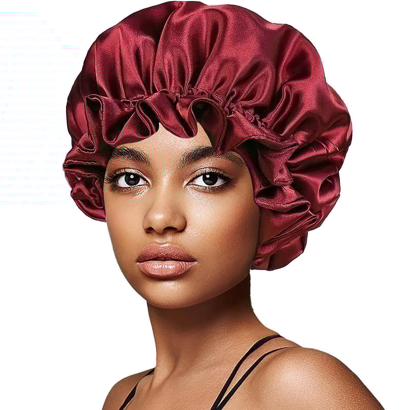 Cască de somn elastică din satin dublu strat mare, vânzare transfrontalieră, cu bor larg, cască de duș de culoare uni, cască de înfrumusețare și păr en-gros