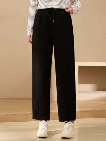 Ženske ravne hlače od pamuka s elastičnim pojasom i vezicom, mikroelastične, dužina do gležnja, zimska kolekcija 2024