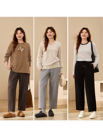 Ženske ravne hlače od pamuka s elastičnim pojasom i vezicom, mikroelastične, dužina do gležnja, zimska kolekcija 2024