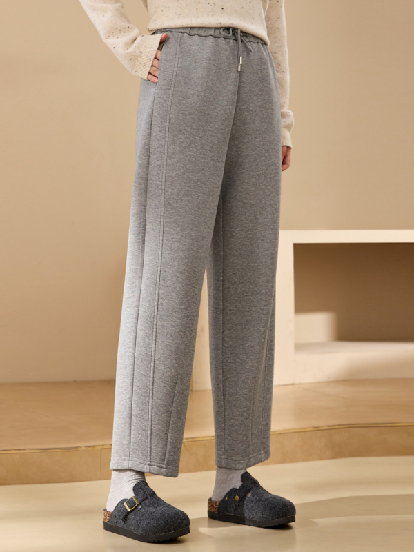Ženske ravne hlače od pamuka s elastičnim pojasom i vezicom, mikroelastične, dužina do gležnja, zimska kolekcija 2024