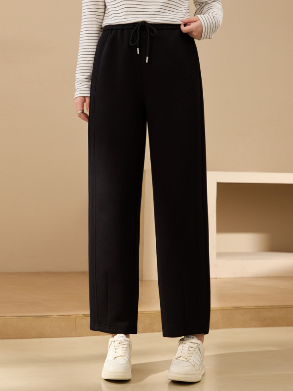 Ženske ravne hlače od pamuka s elastičnim pojasom i vezicom, mikroelastične, dužina do gležnja, zimska kolekcija 2024