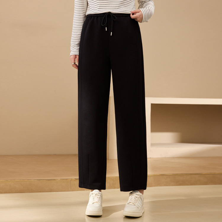 Ženske ravne hlače od pamuka s elastičnim pojasom i vezicom, mikroelastične, dužina do gležnja, zimska kolekcija 2024