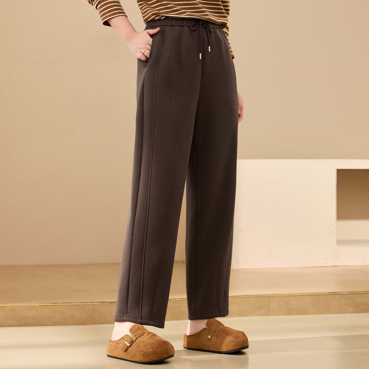 Ženske ravne hlače od pamuka s elastičnim pojasom i vezicom, mikroelastične, dužina do gležnja, zimska kolekcija 2024
