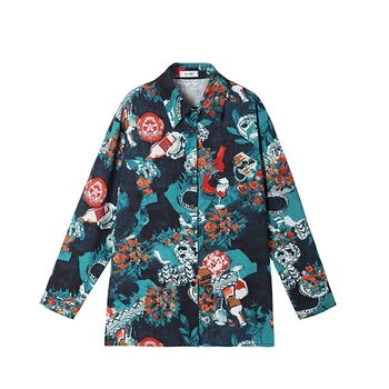 Košulja u retro stilu s dugim rukavima, poliester materijal, uzorak malih boca vina