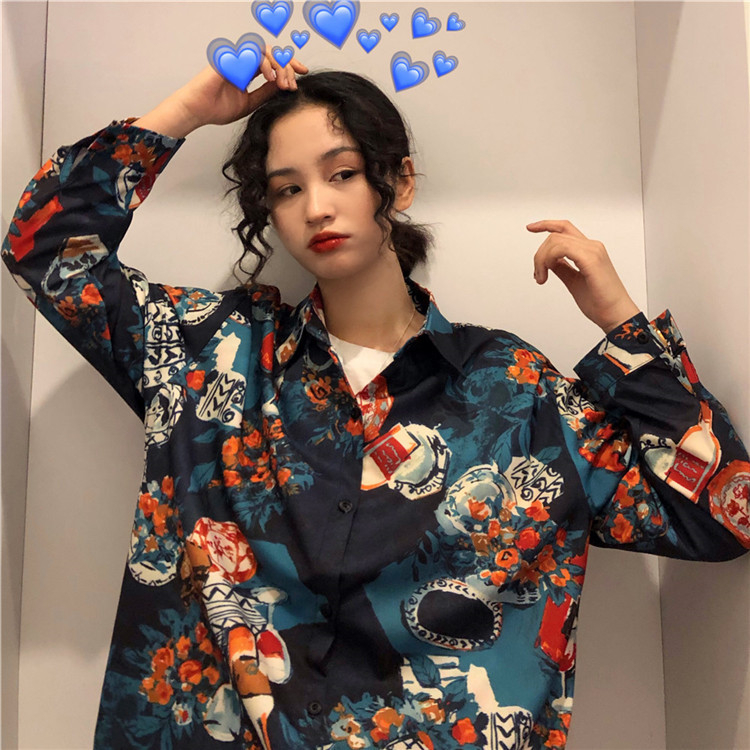 Košulja u retro stilu s dugim rukavima, poliester materijal, uzorak malih boca vina