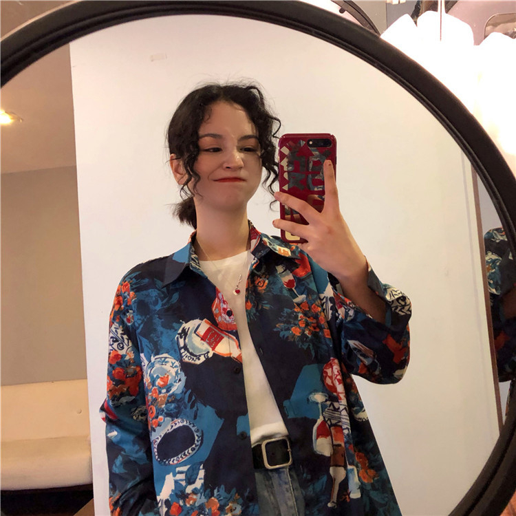 Košulja u retro stilu s dugim rukavima, poliester materijal, uzorak malih boca vina