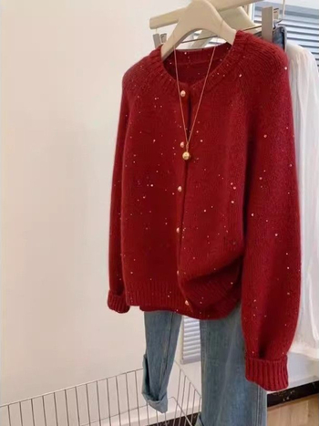 Ženski ležerni kardigan-sviter s kružnim izrezom i poliester-spandeks mješavina