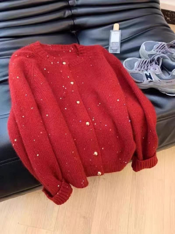 Ženski ležerni kardigan-sviter s kružnim izrezom i poliester-spandeks mješavina