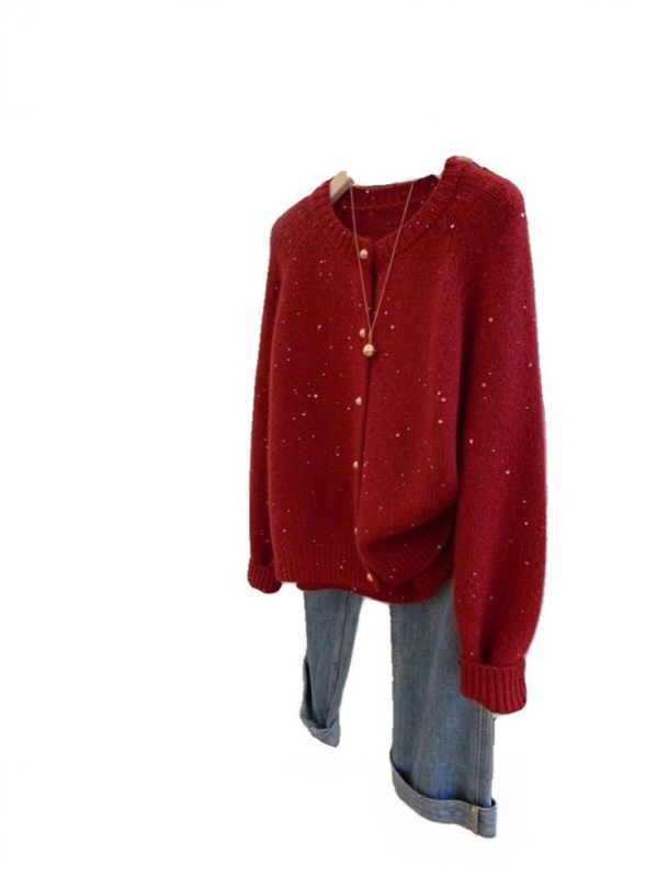 Ženski ležerni kardigan-sviter s kružnim izrezom i poliester-spandeks mješavina