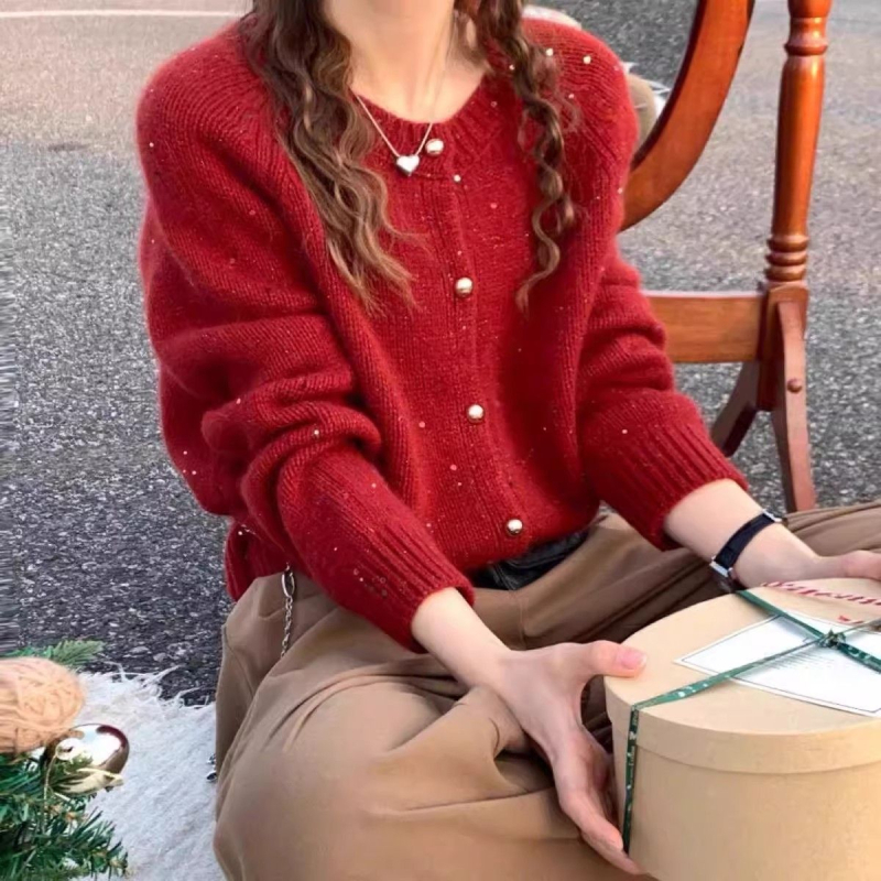 Ženski ležerni kardigan-sviter s kružnim izrezom i poliester-spandeks mješavina