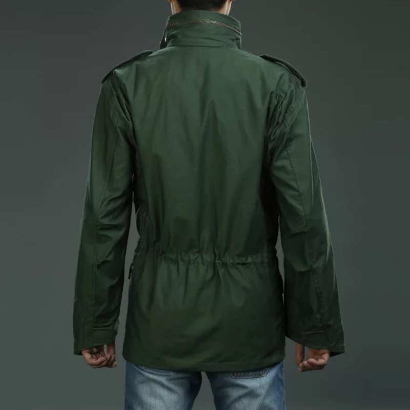 M65 taktička windbreaker jakna s kapuljom, stojeći ovratnik, gusta pamučna smjesa, labav kroj, više džepova