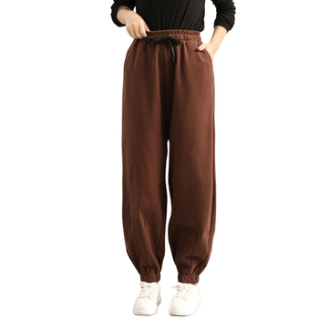 Női fleece-belelt haremi nadrág PVC és egyéb anyagokból, bokán zárt szár, 2024 tavasz, mindennapi nadrág