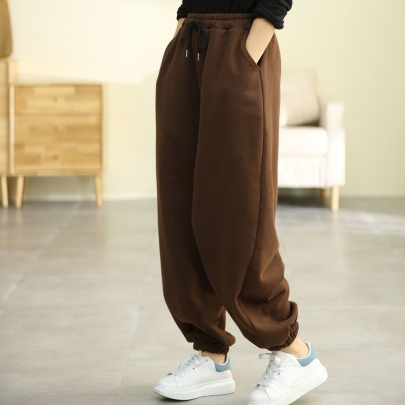 Női fleece-belelt haremi nadrág PVC és egyéb anyagokból, bokán zárt szár, 2024 tavasz, mindennapi nadrág