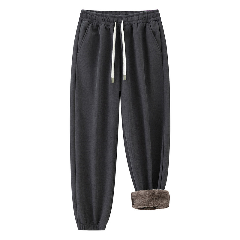 Kordurove široke hlače s flis podstavom, visokim strukom, jednobojne, zima