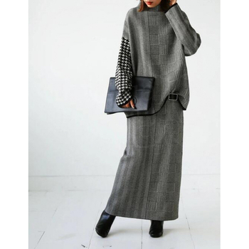 Pulover tricotat pentru femei, cu guler înalt, gros, croială lejeră, design patchwork, din fibră acrilică 95%+