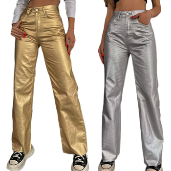 Ženske hlače ravnog kroja, širokih nogavica, visokim strukom, lagani poliester s mikroelastičnošću, panelni dizajn, zimski 2024 model